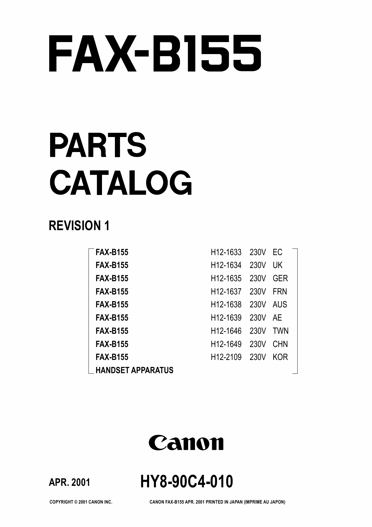Canon FAX B155 Parts Catalog Manual-1